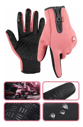 Luvas Térmicas Touch para Moto e Bike, com Proteção Contra o Vento Rosa