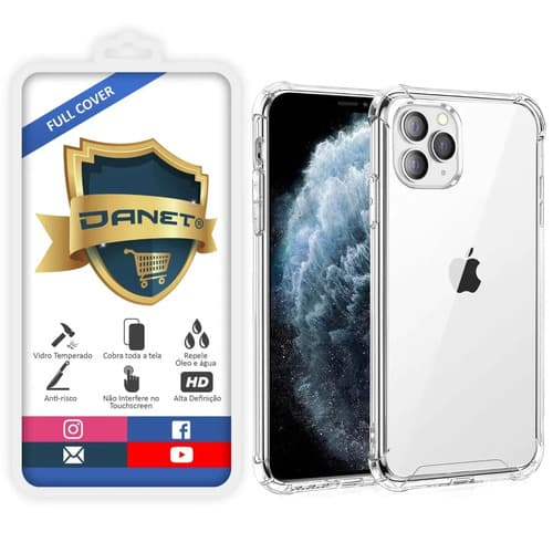Kit Capa Capinha Transparente Para iPhone 11 Pro Max Case E Película 3d Danet Full Cover Anti Impacto