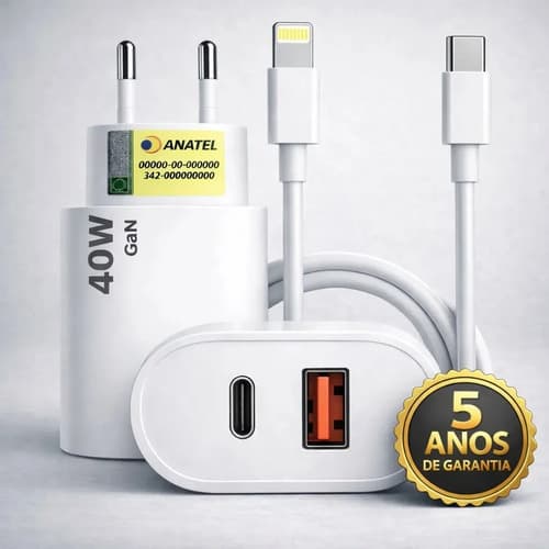 Carregador Turbo Duplo 40w Usb Tipo C Para iPhone 8 X Xr 11 12 13 14 Pro Max Dtimp