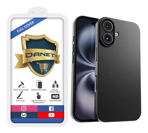 Kit Capa Capinha Slim Pro Acrílica Para iPhone 16 Plus Case Ultra Fina Fosca E Película De Vidro Temperado 3d 9h Danet