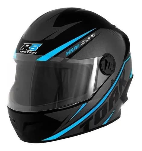 Capacete para moto integral Pro Tork New Liberty R8 preto e azul-claro r8 tamanho 58