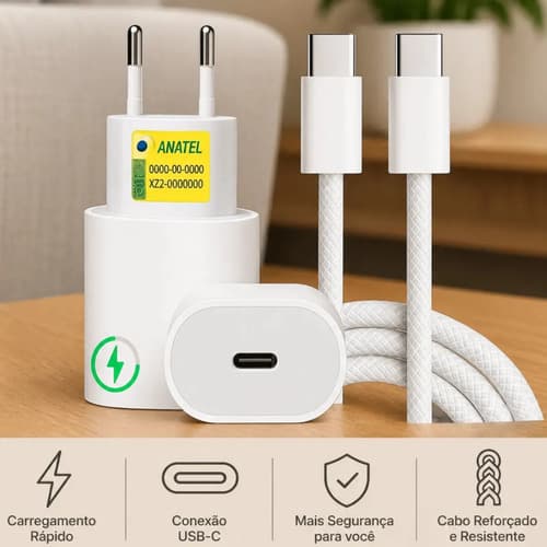 Carregador Turbo Rápido Usb-c Para Samsung Xiaomi Motorola iPhone - Cabo Tipo C Reforçado De Alta Qualidade Personalized View